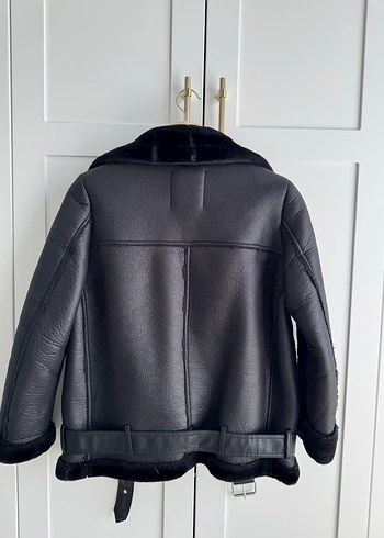 Kürk Detaylı Siyah Deri Biker Ceket - Görsel 4