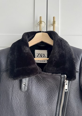 Kürk Detaylı Siyah Deri Biker Ceket - Görsel 7