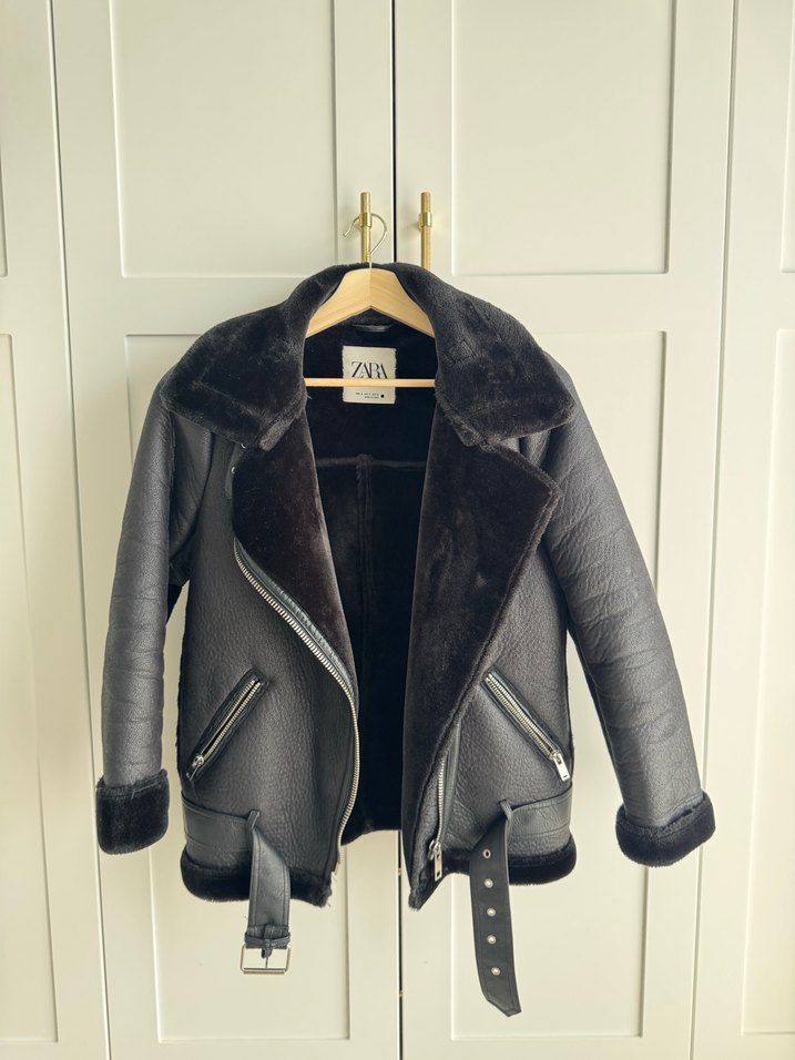 Kürk Detaylı Siyah Deri Biker Ceket - Görsel 5