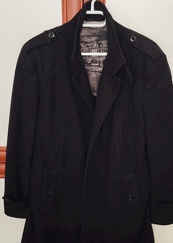 Erkek Siyah Midi Düğmeli kaşe kaban - Görsel 7