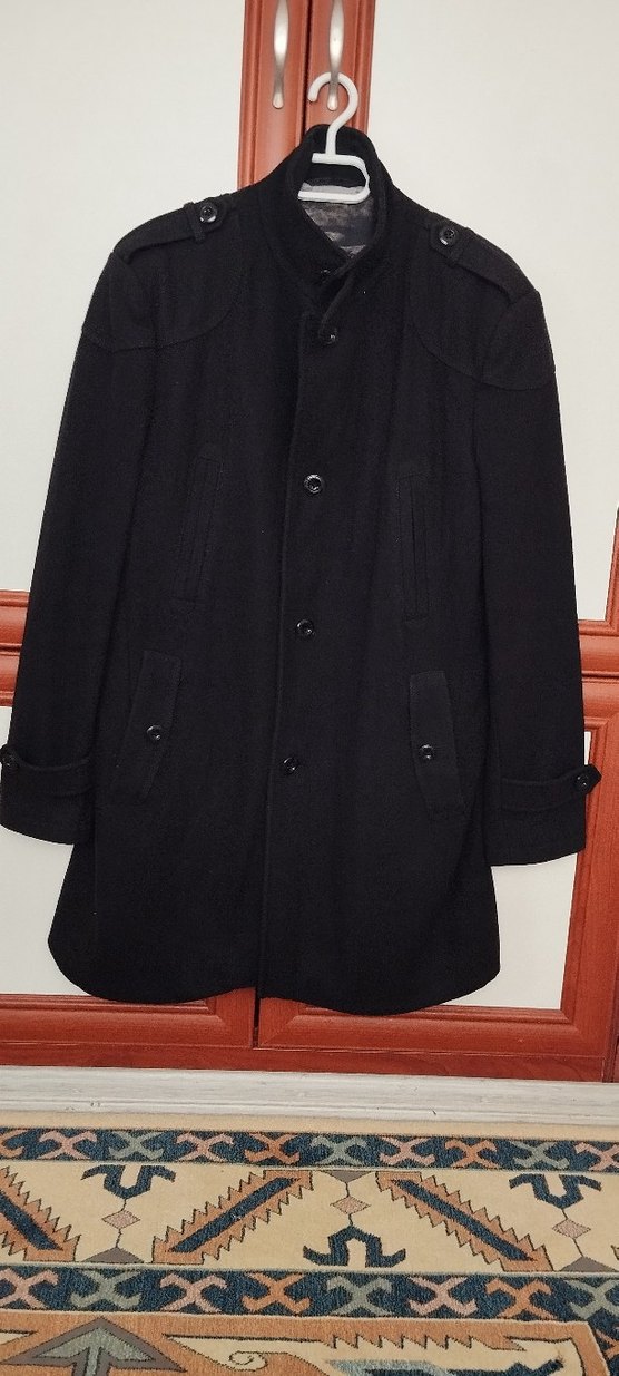 Erkek Siyah Midi Düğmeli kaşe kaban - Görsel 4