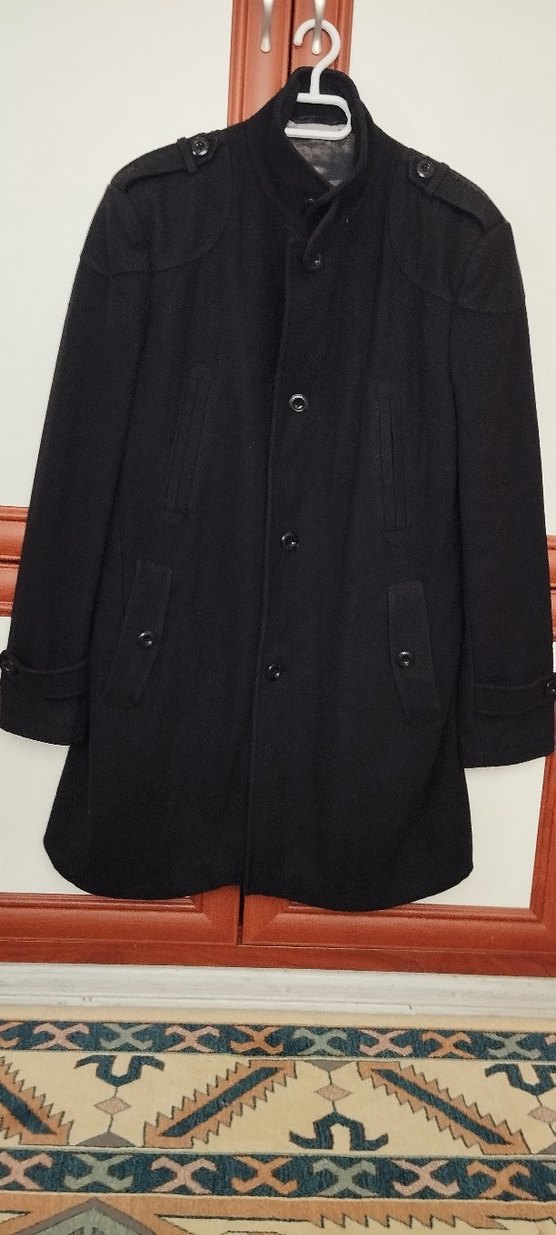 Erkek Siyah Midi Düğmeli kaşe kaban - Görsel 5