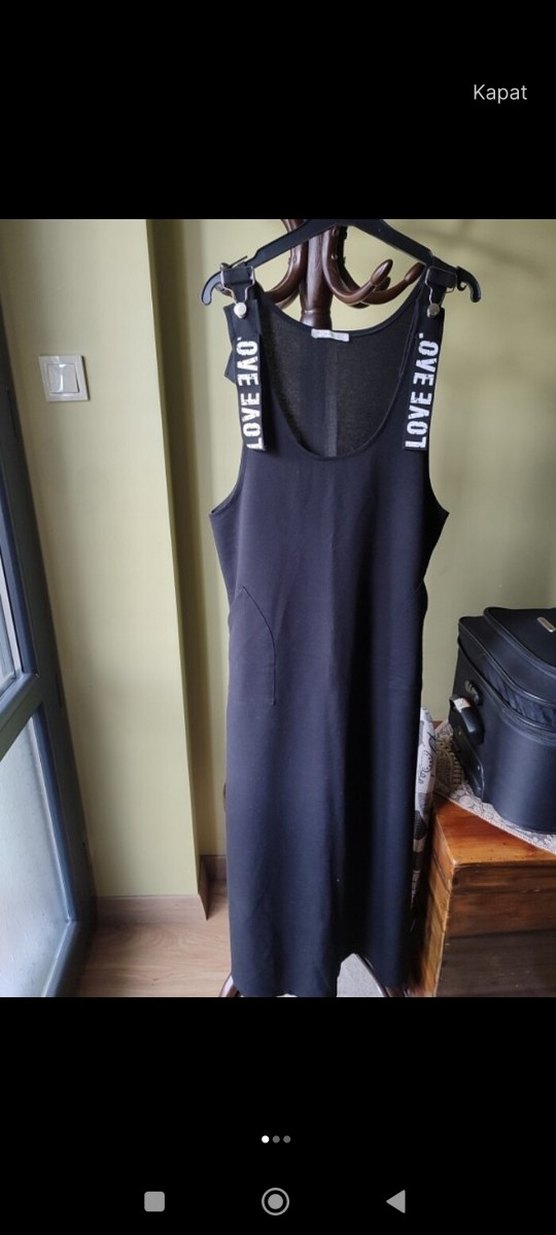 Siyah Askılı Uzun Kadın Elbise - Görsel 2