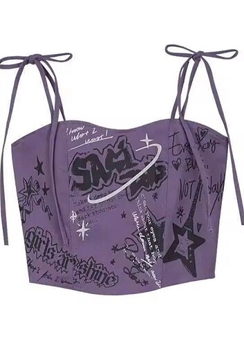 Grafiti askılı bluz crop top