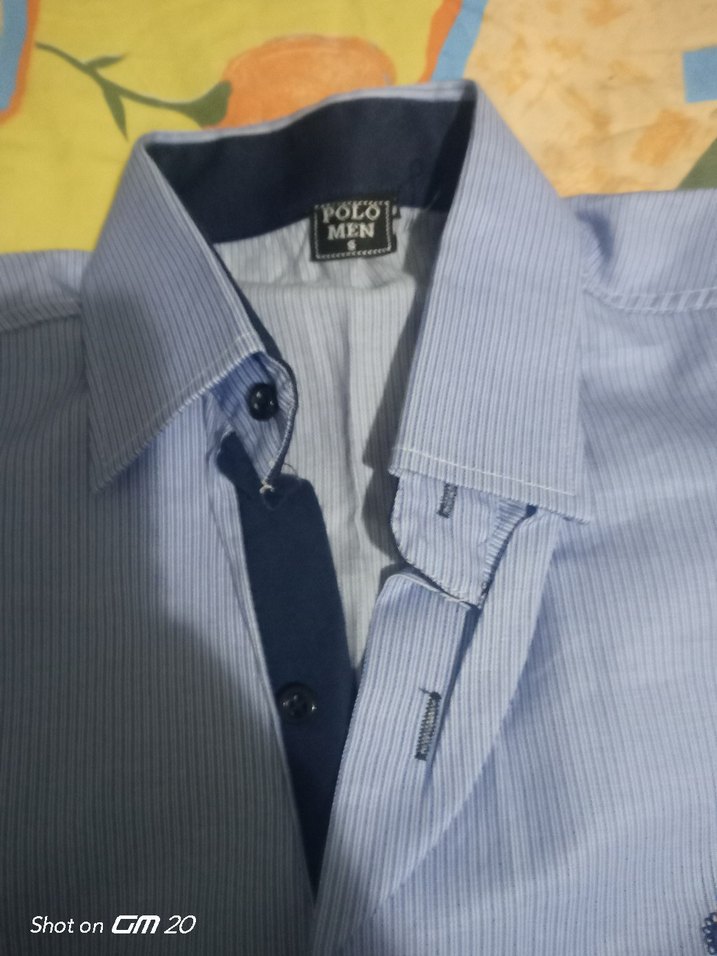 Düğmeli Mavi Pamuklu Erkek Gömlek - Görsel 2