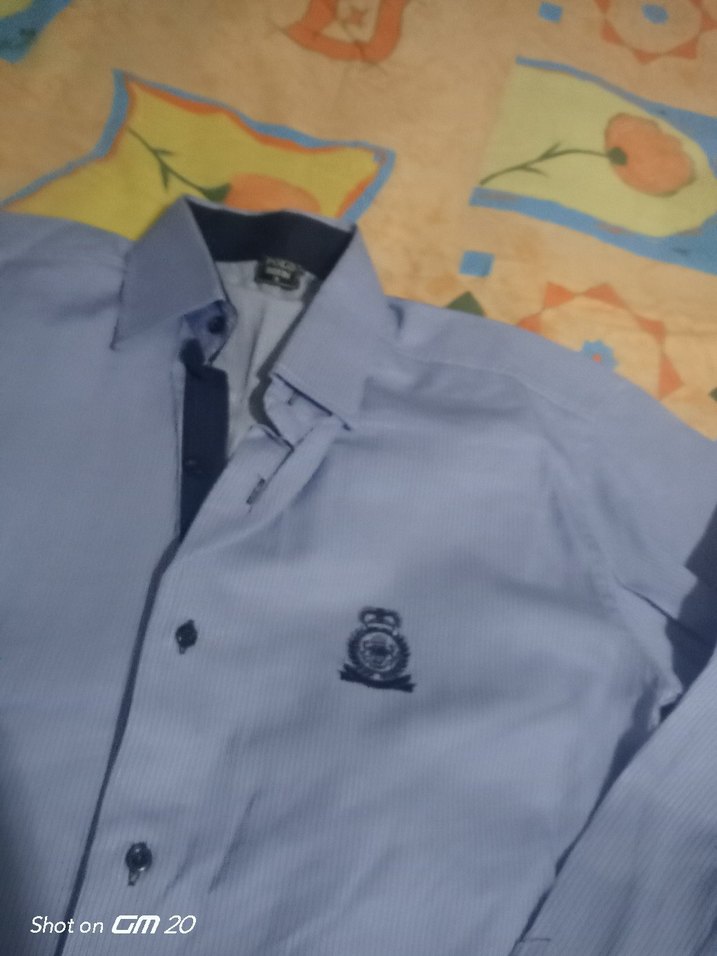 Düğmeli Mavi Pamuklu Erkek Gömlek - Görsel 3