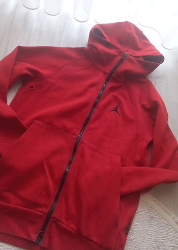 Kırmızı Kapüşonlu Fermuarlı Erkek Sweatshirt - Görsel 2