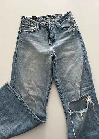 Kadın Bol Kesim Mavi Denim Kot Pantolon