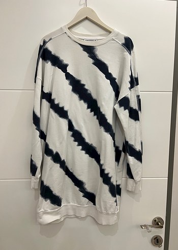 m Beden beyaz Renk Kadın Beyaz Gri Batik Desenli Uzun Kollu Triko tunik sweatshirt