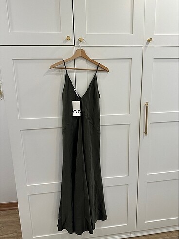 xs Beden yeşil Renk Zara Saten Elbise
