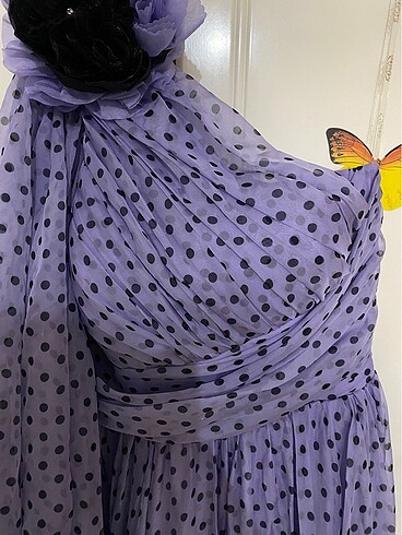 Puantiyeli Yırtmaçlı Abiye Elbise - Görsel 5