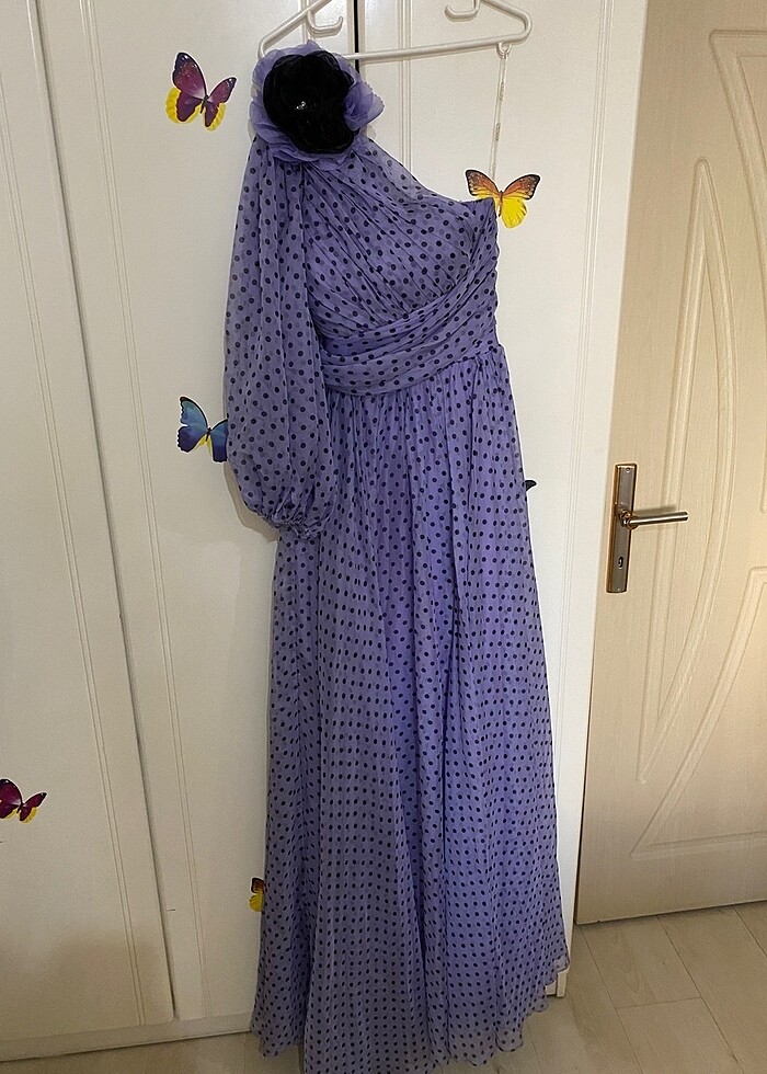 Puantiyeli Yırtmaçlı Abiye Elbise - Görsel 3