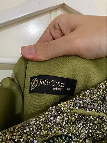 Yağ Yeşili Saten Abiye Elbise - Görsel 6