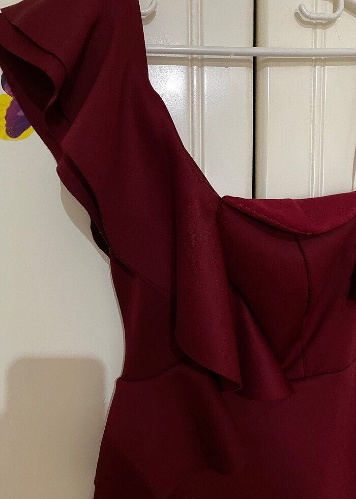 Bordo Kısa Abiye Elbise - Görsel 2