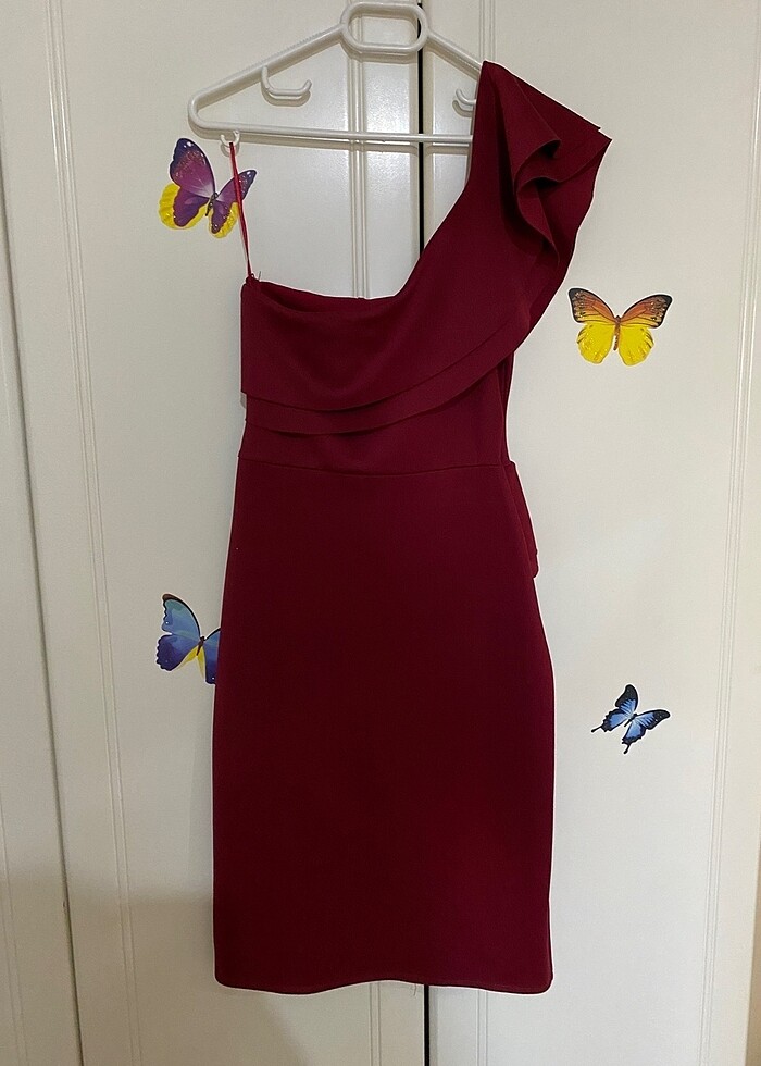 Bordo Kısa Abiye Elbise - Görsel 4