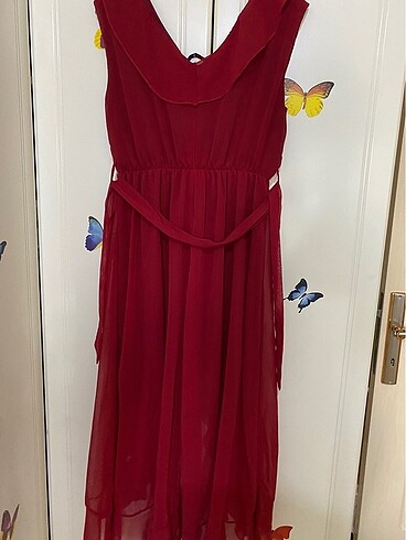 Bordo Fırfırlı Elbise - Görsel 5
