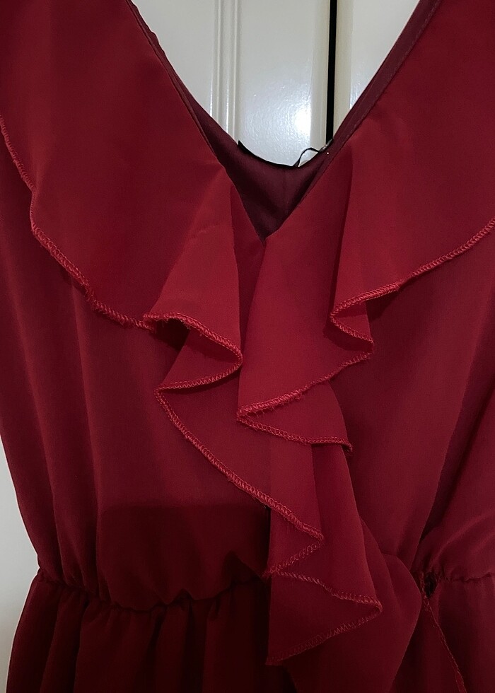Bordo Fırfırlı Elbise - Görsel 2