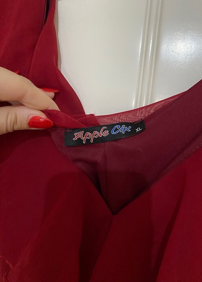 Bordo Fırfırlı Elbise - Görsel 3