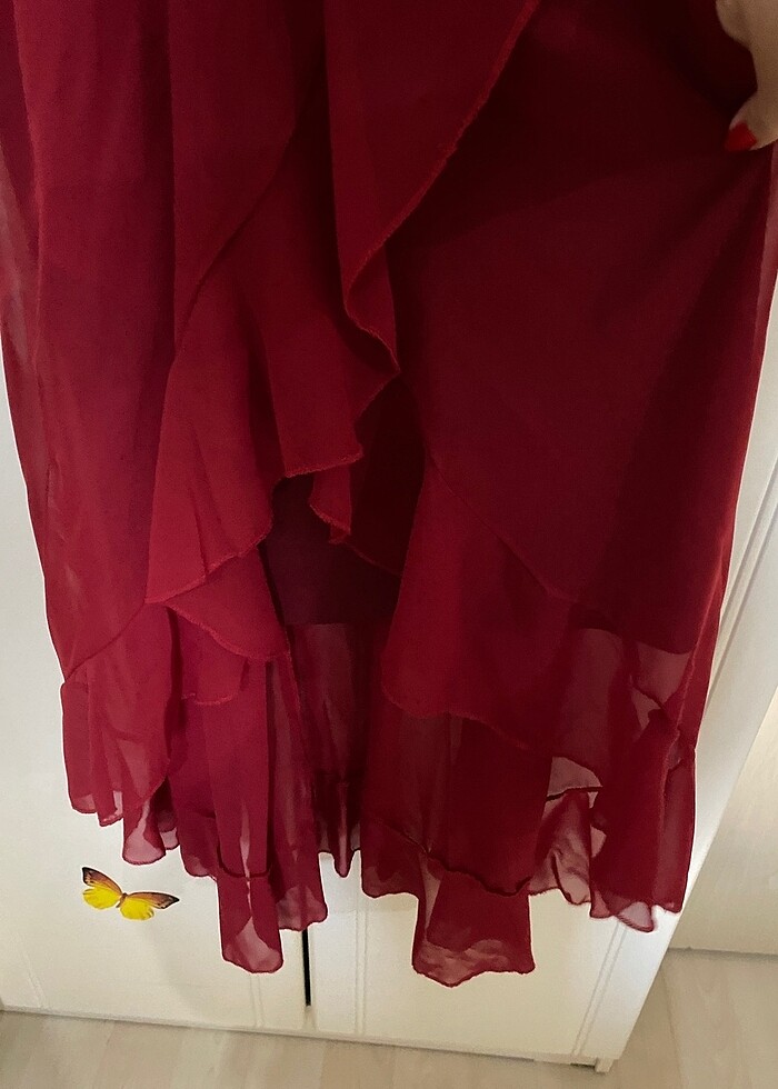 Bordo Fırfırlı Elbise - Görsel 4