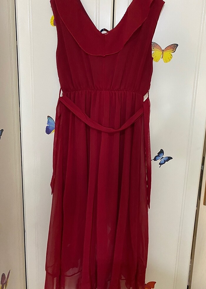 Bordo Fırfırlı Elbise - Görsel 5