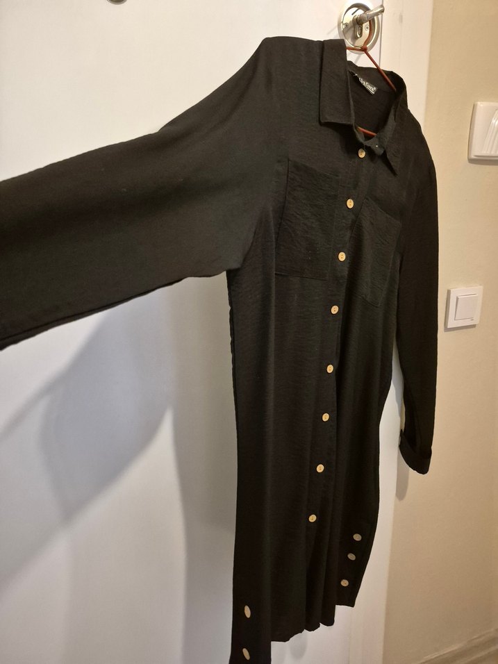 Düğmeli Siyah Uzun Kollu ayrobin kumaş - Görsel 3