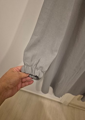 Gri Uzun ayrobin kumaş ferace - Görsel 2