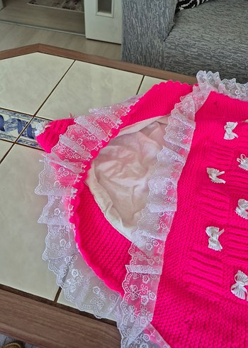 Nakışlı Pembe Örgü Bebek Battaniyesi - Görsel 6