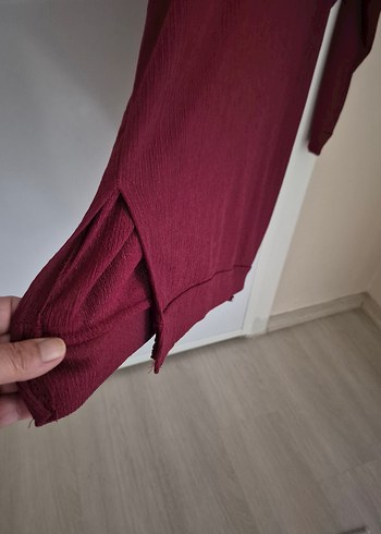 Bordo Kadın Midi Tunik, Uzun Kollu, Salaş Kesim - Görsel 7