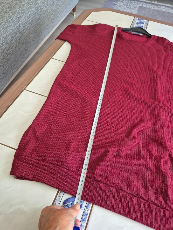 Bordo Kadın Midi Tunik, Uzun Kollu, Salaş Kesim - Görsel 4