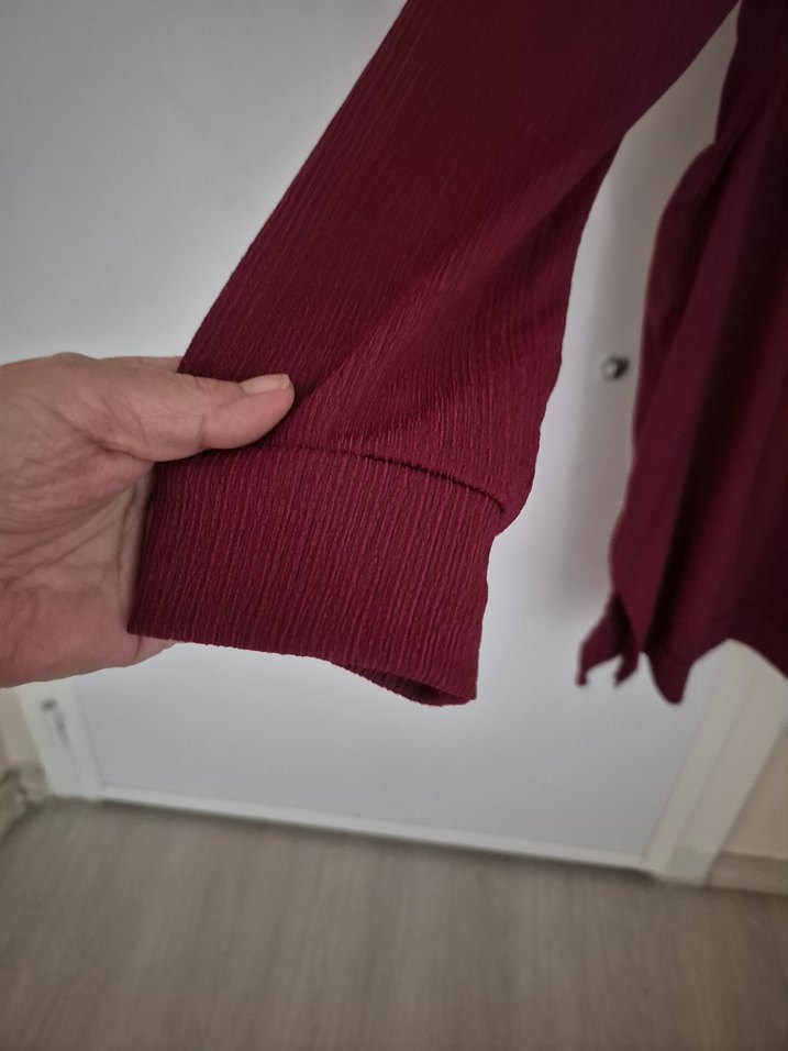 Bordo Kadın Midi Tunik, Uzun Kollu, Salaş Kesim - Görsel 3