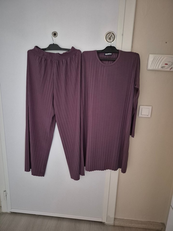 lila Uzun Kollu Salaş Kadın sandi  kumaş  ikili  takım - Görsel 2