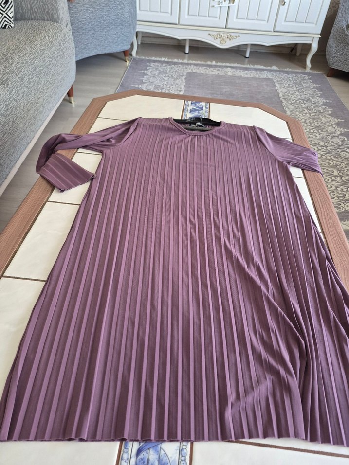 lila Uzun Kollu Salaş Kadın sandi  kumaş  ikili  takım - Görsel 4