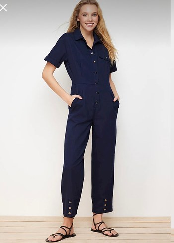 Kadın Lacivert Denim Midi Tulum MİLLA