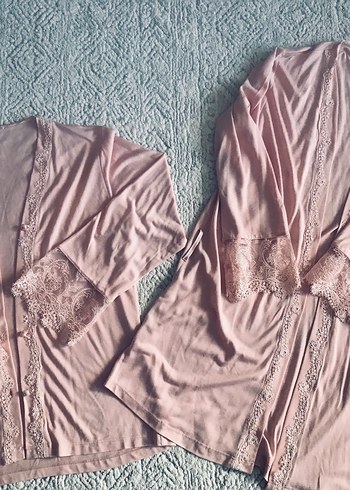 Uzun Kollu Pembe Bohem Kadın Pijama Üstü - Görsel 7