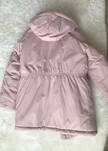 Kürklü Kapüşonlu Pembe Kız Çocuk Mont - Görsel 3