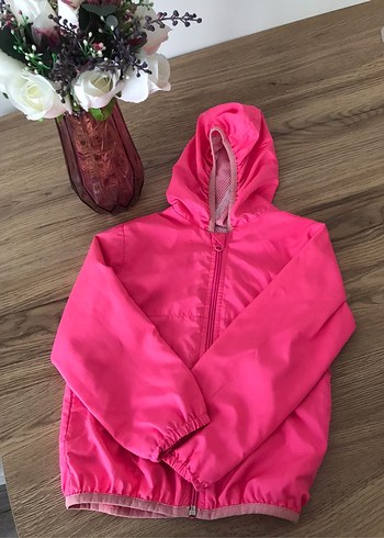 Kız Çocuk Kapüşonlu Pembe Fermuarlı Yağmurluk
