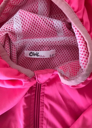 5 Yaş Beden Kız Çocuk Kapüşonlu Pembe Fermuarlı Yağmurluk