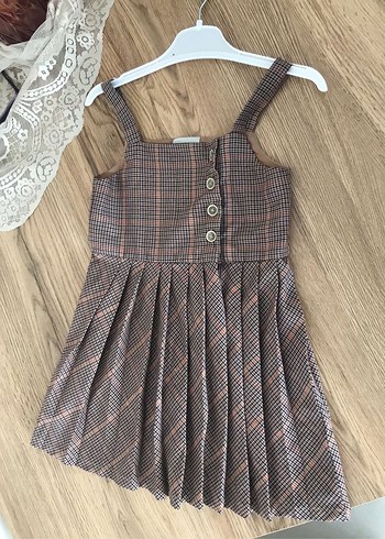 Kareli Pilili Kız Çocuk Elbisesi