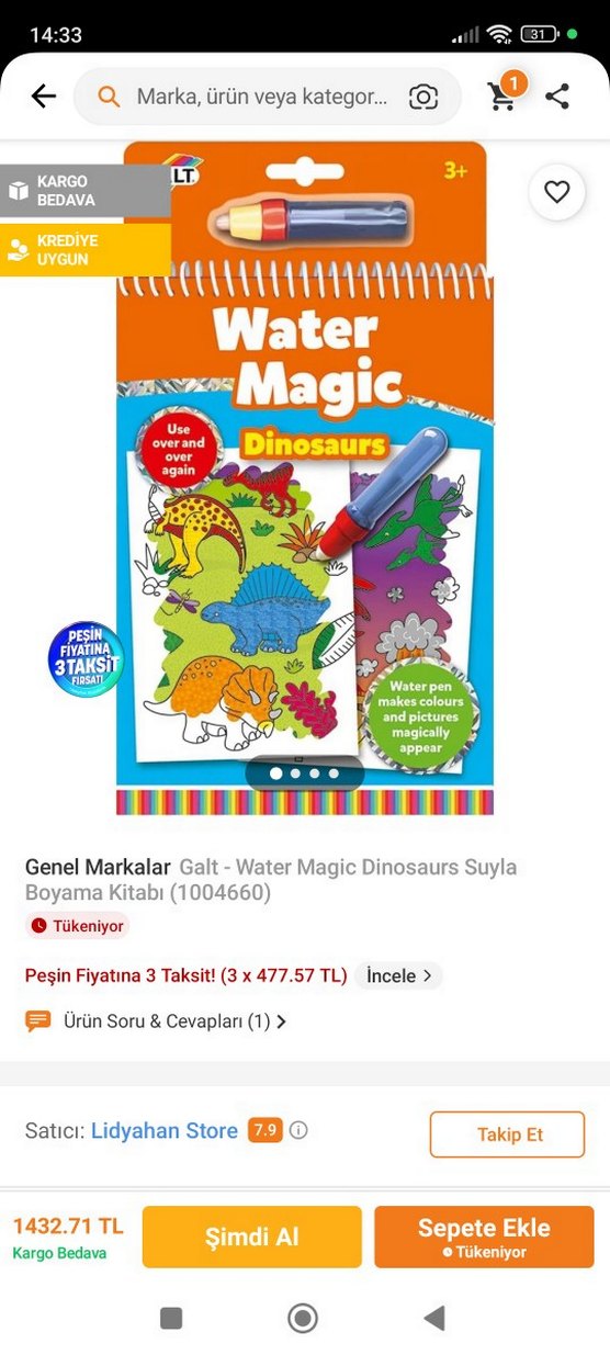 Renkli Suyla Renklendirilebilir Dinozor Kitabı - Görsel 4