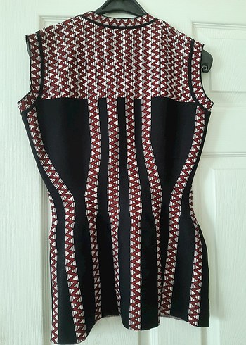 Bordo Desenli Yüksek Yakalı Kolsuz Triko kazak - Görsel 4