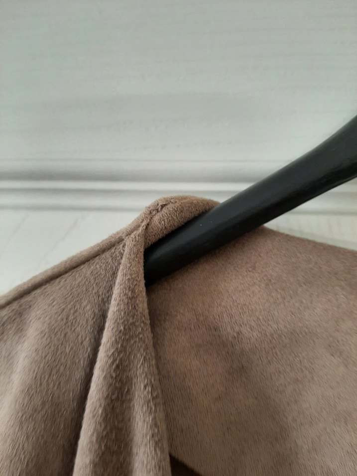 Bej Süet Salaş Midi  Ceketi - Görsel 4