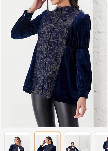 Kadın Lacivert Kadife Ceket - Görsel 2
