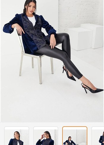 Kadın Lacivert Kadife Ceket - Görsel 3