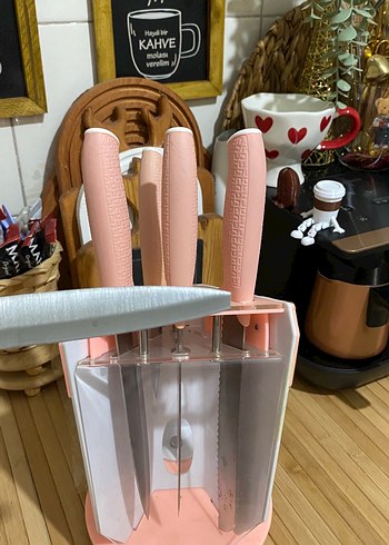 Pembe Pastel Renkli Bıçak Seti ve Standı - Görsel 3
