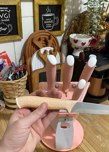Pembe Pastel Renkli Bıçak Seti ve Standı - Görsel 2