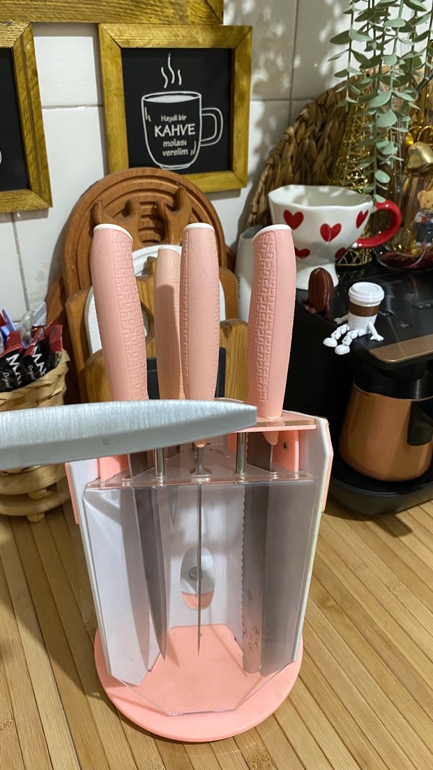 Pembe Pastel Renkli Bıçak Seti ve Standı - Görsel 3