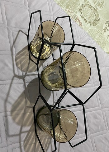 Bej Camlı Metal Mumluk Seti - Görsel 2