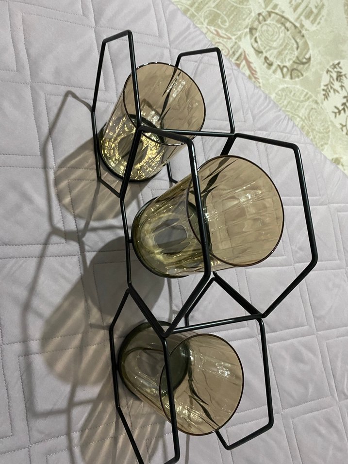 Bej Camlı Metal Mumluk Seti - Görsel 2