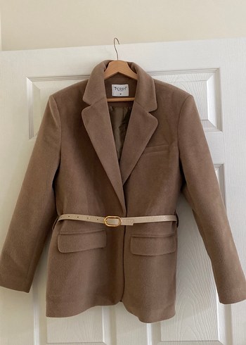 Kahverengi Tüylümsü Kemerli Kadın Blazer
