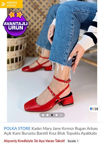 38 Beden Polka Store Kırmızı Rugan Mary Jane Kadın Ayakkabı